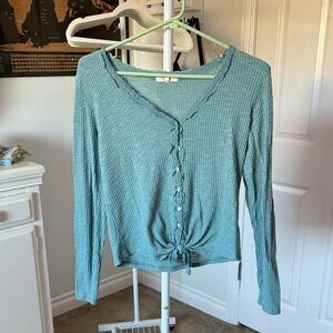 Ultra Flirt Teal Ribbed Blouse